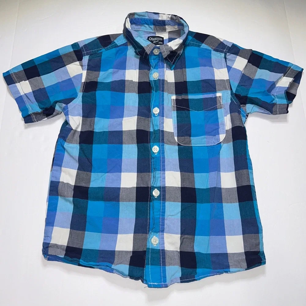 OshKosh Bgosh Kids Blue Plaid Short Sleeve Button Up Shirt‎ Size 5